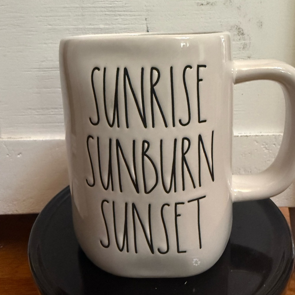 Rae Dunn Cream Mug with Black Text